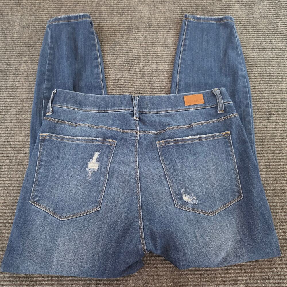 Judy Blue Size 16W Skinny Fit Distressed Fringe Hem Pull On Blue Denim Jeggings